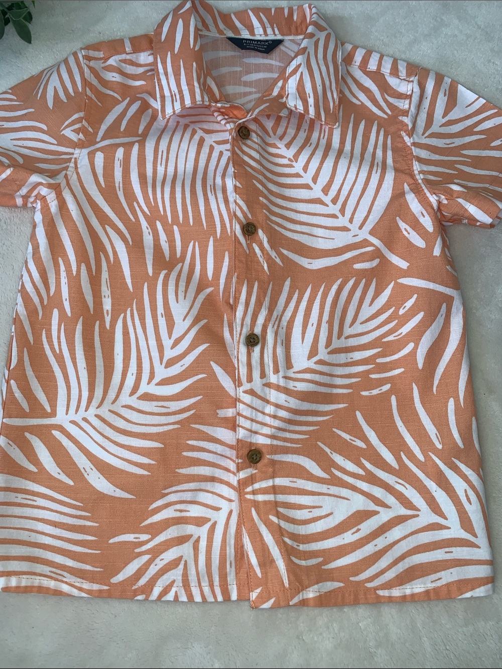 Primark Orange & White Tropical Button Down Shirt 6/7 EUC - Picture 3 of 7